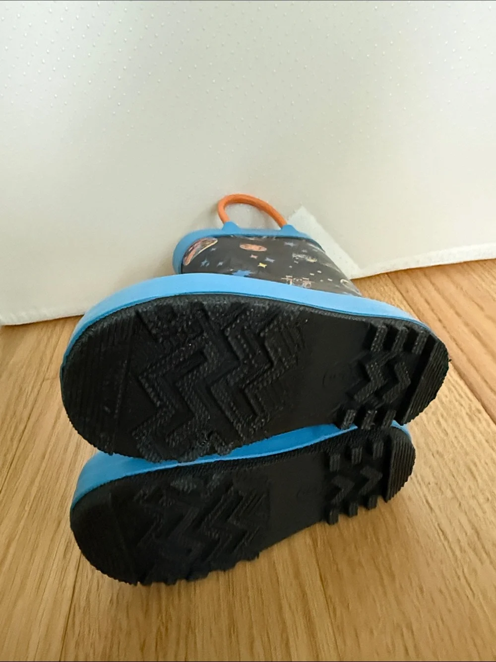 Target Kids Space Rain Boots Black with Blue and Orange